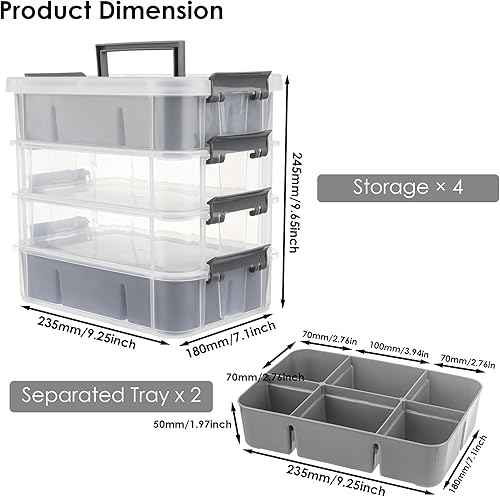 Miniatura 3 de Caja de almacenamiento de plástico moderna gris y blanco, 4 capas de contenedores de almacenamiento duraderos para manualidades con 2 bandejas