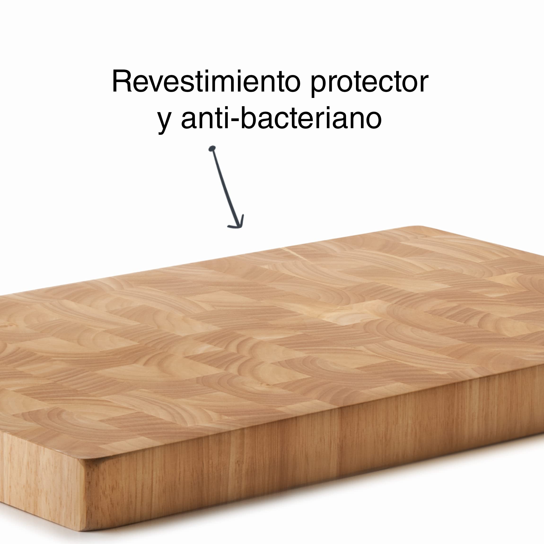 Lacor 60485 - Tabla de Corte de Madera de Caucho 53x3, 5x4 cm, Doble Cara | En madera natural, superficie de corte higiénica y estable; ideal para cocina profesional y uso diario en casa