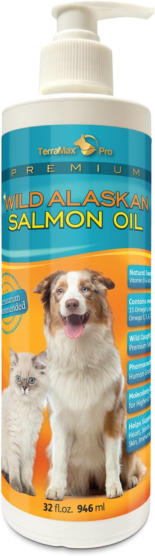 Premium Wild Alaskan Salmon Oil for Dogs and Cats ★ All-Natural Omega-3 Food Supplement ★ Over 15 Omega's ★ EPA - DHA Fatty Acids ★ Natural Astaxanthin - Vitamin D