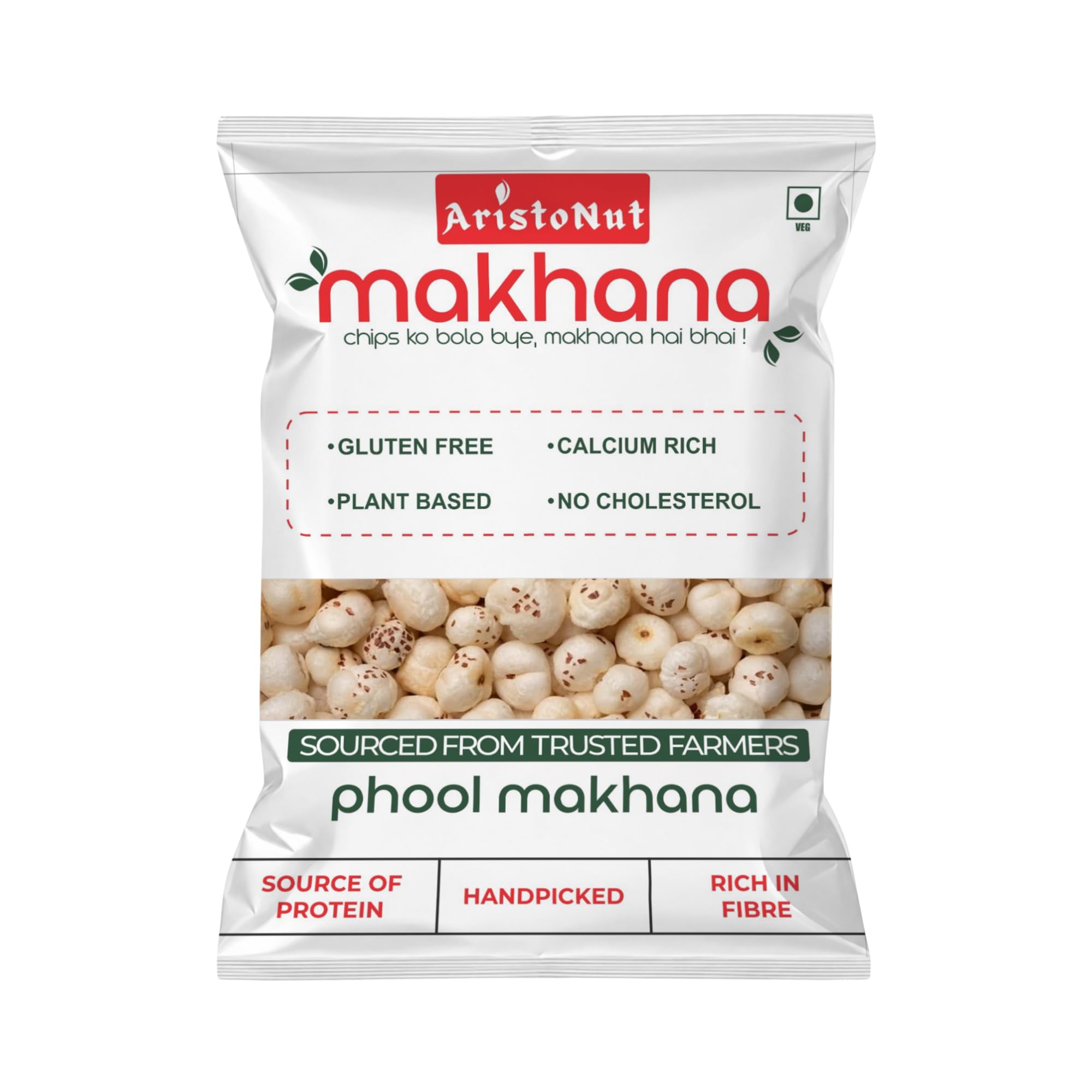 aristonut phool makhana, gluten free lotus seeds,foxnut, calcium rich, plant based, 200g