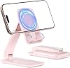 iWALK Magnetic Cell Phone Stand for Desk, Angle and Height Adjustable Mobile Phone Holder, Foldable Magnet Stand for iPhone 17 16 15 14 13 12 Pro Max and iPad, Cell Phone Holder for Samsung, Pink