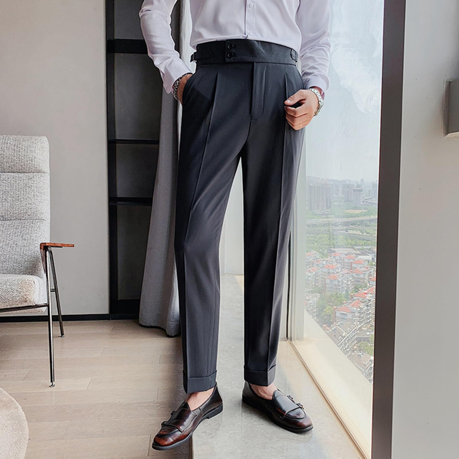 Abito da Uomo Pantaloni Affusolato Slimt Fit Abita per Pantaloni Leggeri per La Pelle per La Pelle