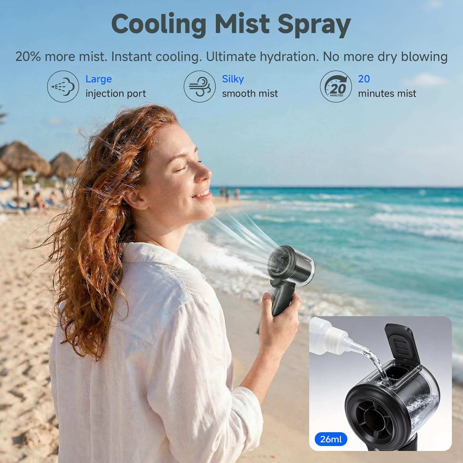 COKUNST Handheld Fan with Mist Spray, 1-100 Speed Toggle Button & LED Digital Display, 3000mAh USB Rechargeable, 16000 RPM Turbo Mini Fan for Travel Outdoor Camping Makeup Home Office – Black
