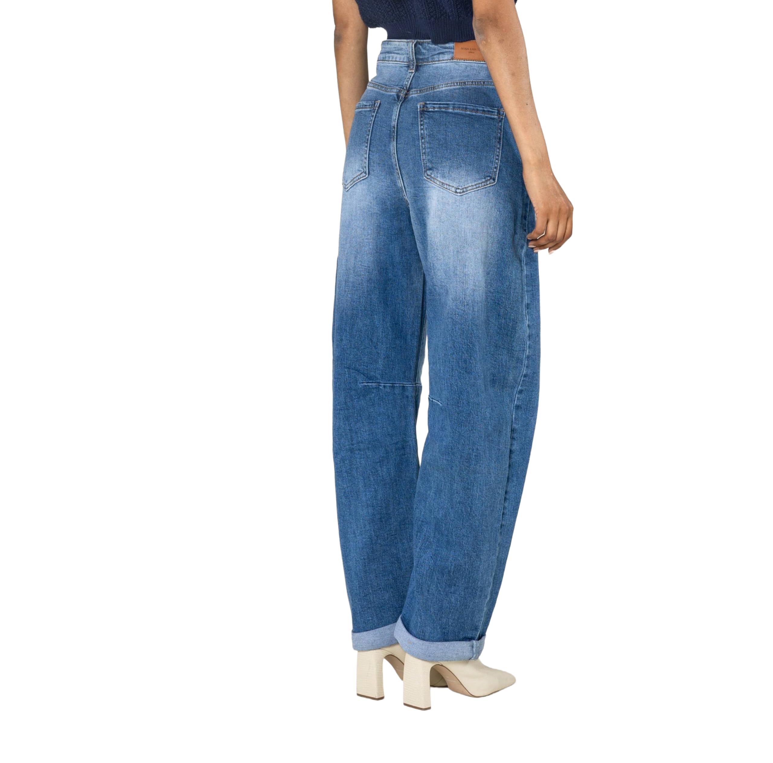 Nina Carter YY307 damskie dżinsy Barrel Fit – High Waist Mom Jeans spodnie ze stretchu denimu, szeroki krój