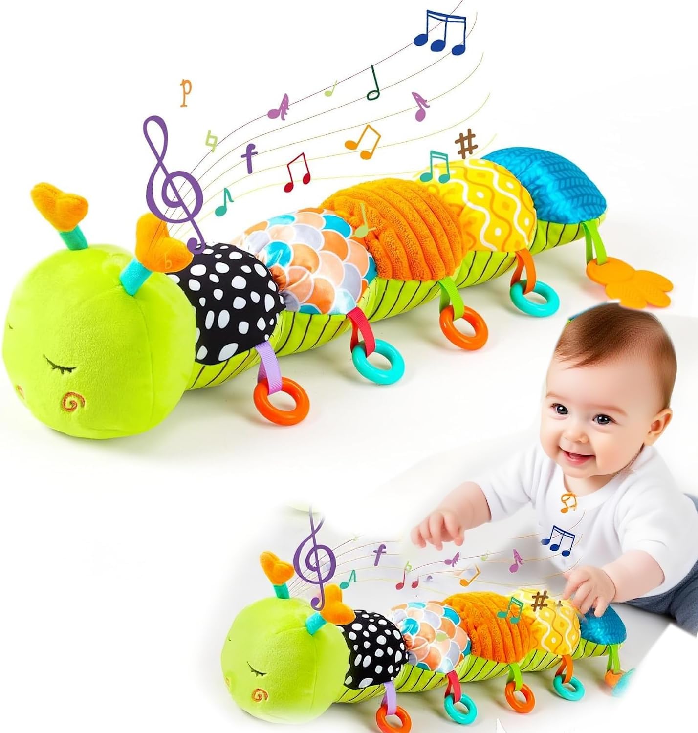 Soft Musical Stuffed Animal Toys for Babies 0-12 Months - Sensory Plush with Crinkle Sound & Rattles, Infant Tummy Time Toys for Newborn Boys and Girls