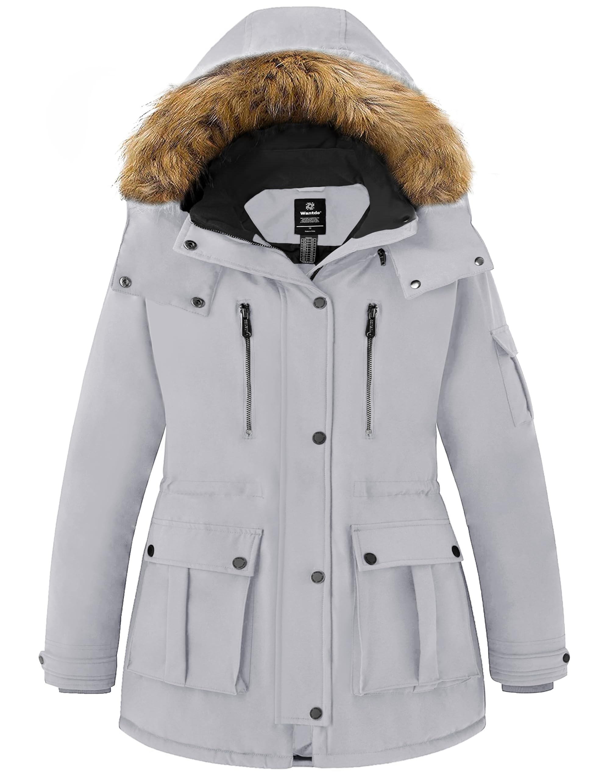wantdo Women's Plus Size Winter Puffer Coat Hooded Parka Thicken Snow Jackets Grayish White 3X