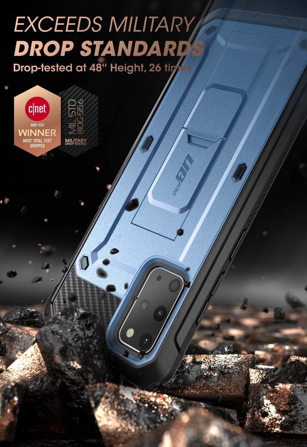 SUPCASE for Samsung Galaxy S20 Plus 5G Case with Satnd (Unicorn Beetle Pro), [Built-in Belt Clip] Heavy Duty Shockproof Protective Phone Case Without Screen Protector for Galaxy S20 Plus, Blue