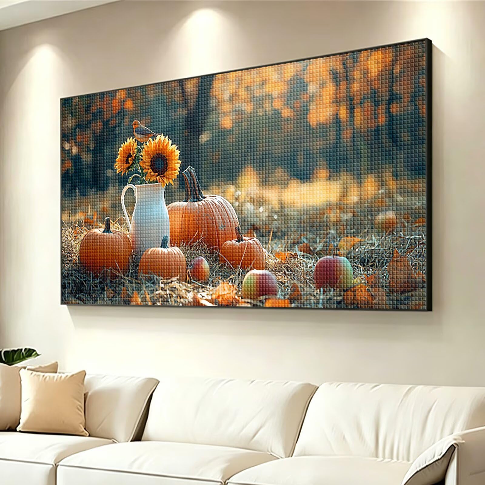 Diamond Painting Adultos Otoño Pintura Diamante, Calabaza Diamond Painting 5D Completo, DIY Cuadrado Bordado Punto de Cruz Cuadros de Diamantes Kit para Decoracion Hogar, Regalo Mujer 160x80cm 0J-894