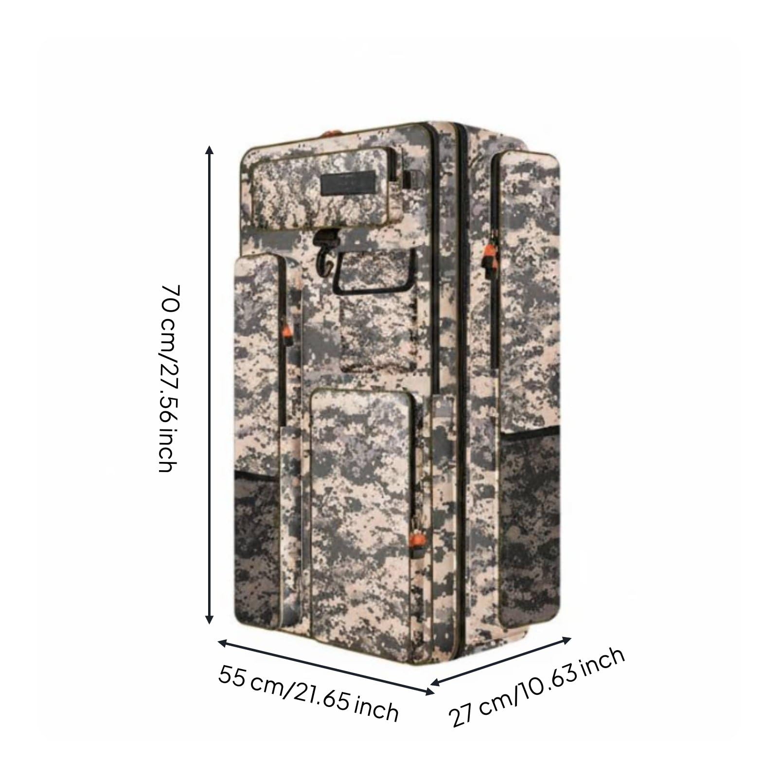 harayaa Angeltasche Angelrucksack Rutenhalter Tackle Organizer Gerätekoffer mit Mehreren Fächern für Rute Kescher Stuhl Zubehör für See Boot Fluss Trekking Geeignet, Mehrfarbig, Tarnmuster, 70CM