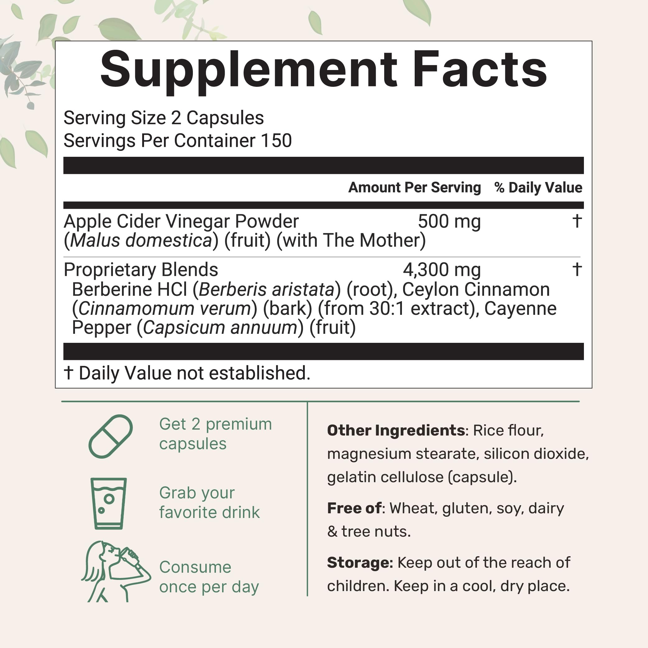 Micro Ingredients Apple Cider Vinegar Capsules | 4,800mg Per Serving, 300 Counts | 4-in-1 ACV Complex with The Mother | Ceylon Cinnamon, Cayenne Pepper & More | Immune, Digestion & Appetite Support — Amazon image 2