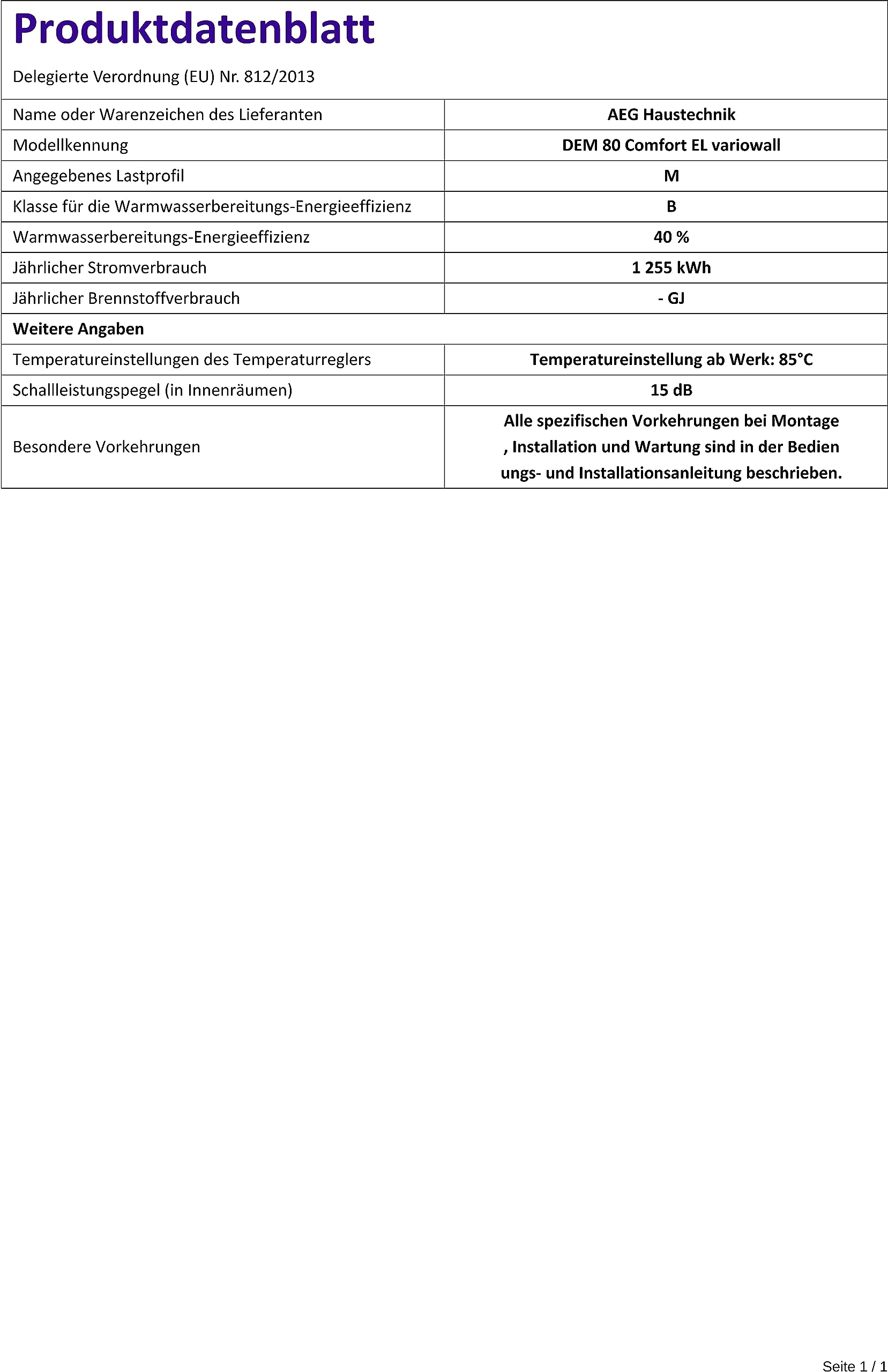 AEG Wandspeicher DEM 80 Comfort EL, Warmwasserboiler 80 Liter, energiesparend mit 3 Eco-Funktionen, hochwertige Isolierung, gradgenaue Temperaturwahl, 230 V mit Stecker, VDE geprüft, 234192