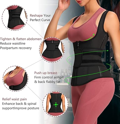 Vista 3 de FeelinGirl Waist Trainer for Women Latex Corset Cincher Vest Sport Workout Girdle Hourglass Body Shaper with Steel Bones