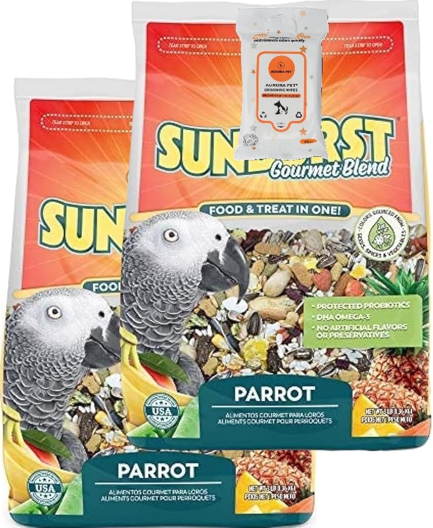 Aurora Pet Bundle (2) Higgins Sunburst Gourmet Blend Parrot Bird Food (3 lb Each) with AuroraPet Wipes