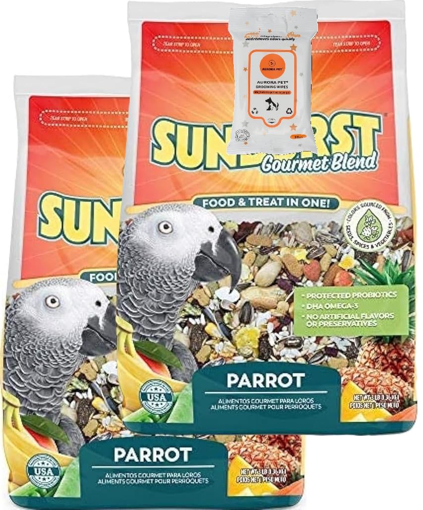 Aurora Pet Bundle (2) Higgins Sunburst Gourmet Blend Parrot Bird Food (3 lb Each) with AuroraPet Wipes