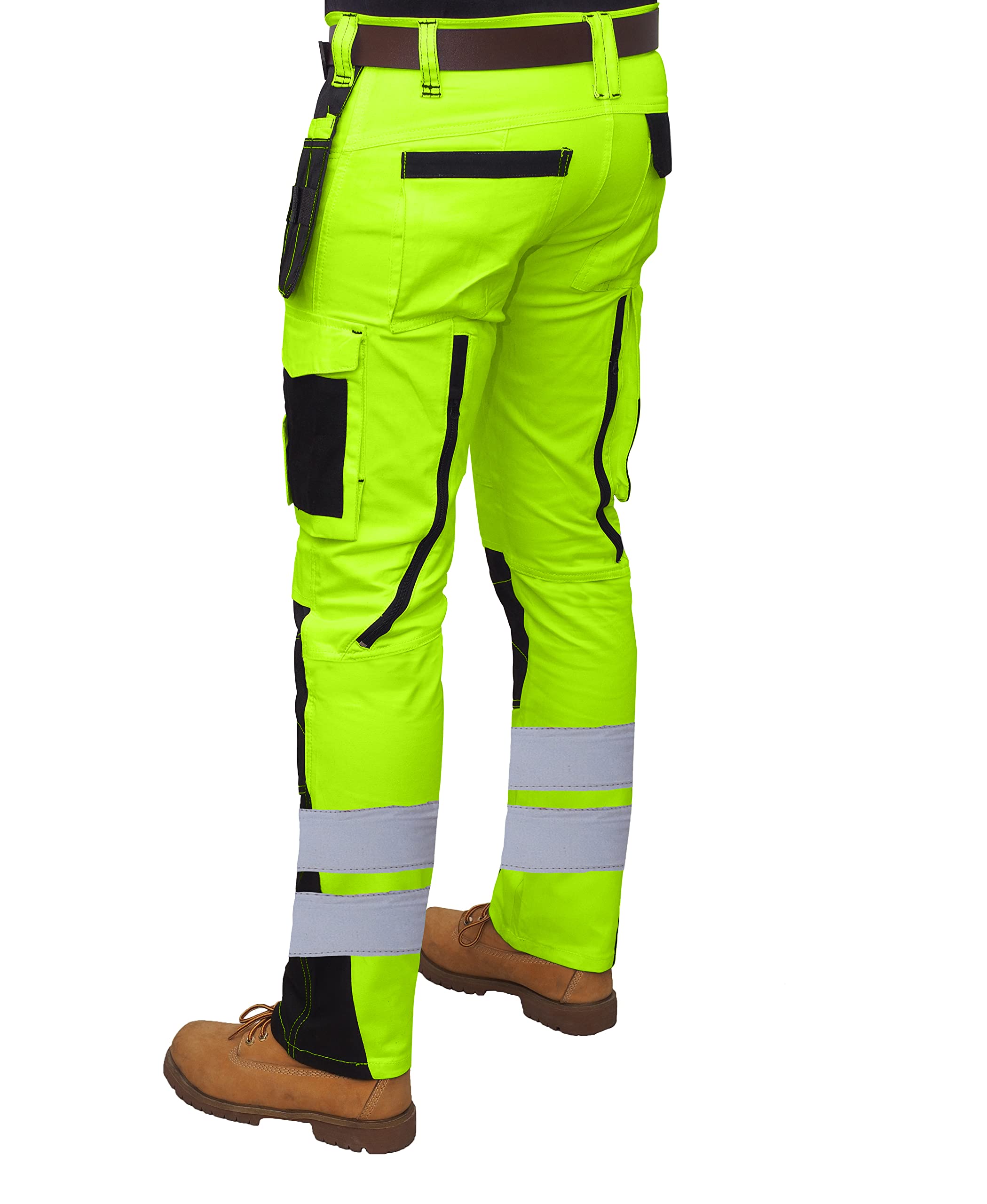 Pantaloni Hi Vis da uomo ad alta visibilità Cargo Workwear Soft Heavy Duty Multi Pocket Easy Care Pantaloni Nastro Riflettente Pantaloni da Lavoro