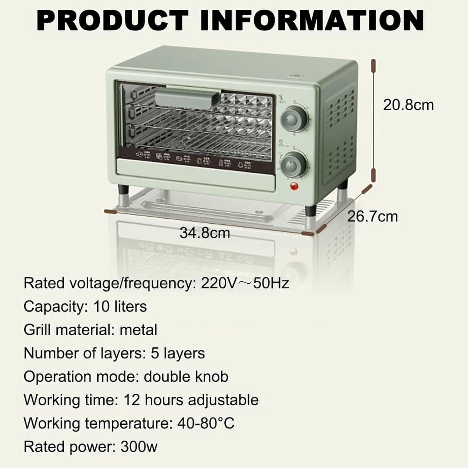 Small Electric Food Dehydrator, Multi Purpose Fruit Dehydrator, Adjustable Temperature 40 80°C, 5 Layer Removable Tray, 12 Hour Timer, Metal Household Dryer