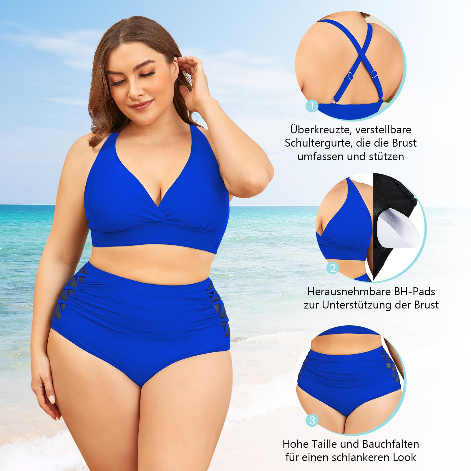 Century Star Bikini damskie, wyszczuplające brzuch, duże piersi, dekolt w kształcie litery V, moda kąpielowa, kontrola brzucha, zestaw bikini z wysokim stanem