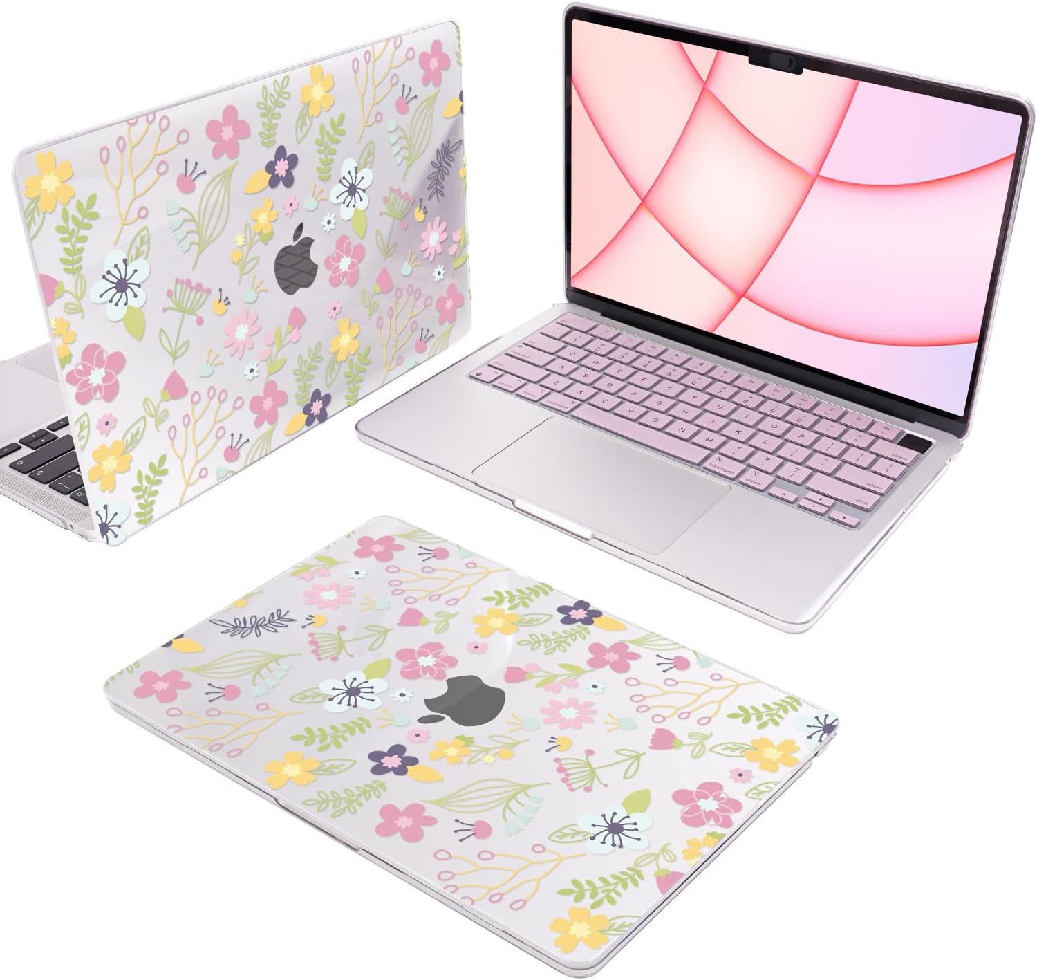 Compatible with MacBook Air 13.6 Inch Case 2026 2025-2022 A2681 A3113 A3240 A3449 M5 M4 M3 M2, Printed Pattern Plastic Hard Shell Keyboard Cover for Mac Air 13 M4 with Touch ID, Pink Flowers