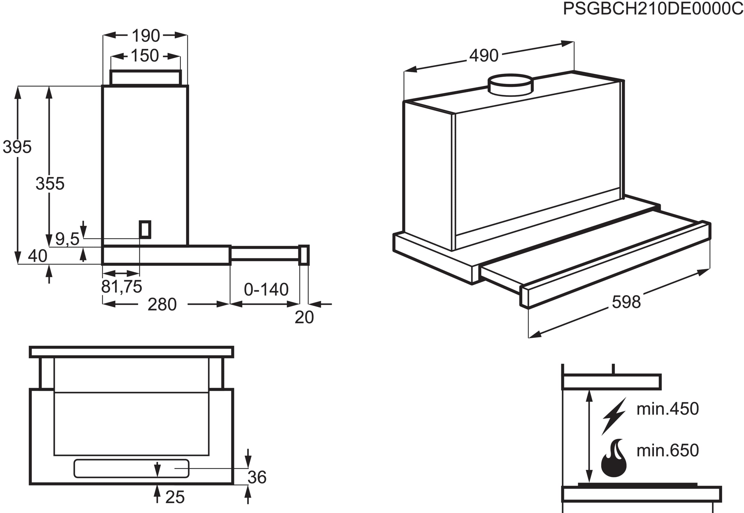 AEG DPS3640AM Flachschirm-Dunstabzugshaube 60cm Abluft Umluft 345 m³/h Grau