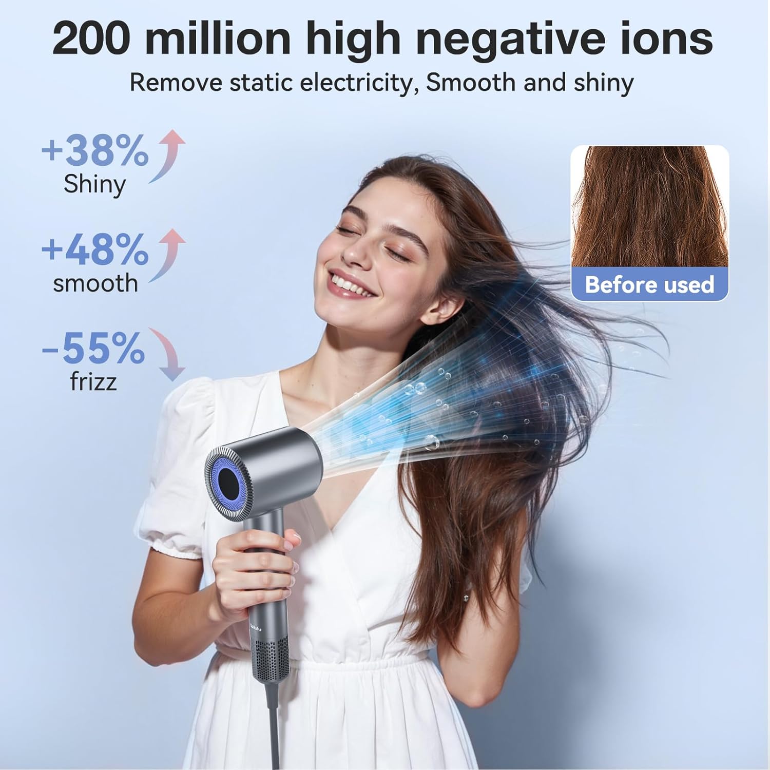 Hair Dryer, High-Speed Ionic Low Noise Blow Dryer with 160000 RPM Motor for Fast Drying, Thermo-Control Portable Hair Blow Dryer with Magnetic Nozzle for Home Travel Salon (P2306F Grey) - Image 4
