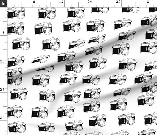 Miniatura 2 de Spoonflower Tela - Cámara blanca y negra de la vieja escuela Hipster Decoración Fotografía Abstracto Retro Impreso en tela de popelín de algodón Fat