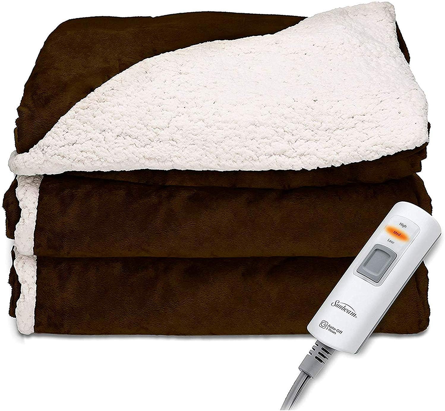 Sunbeam Heated Sherpa/Plush Electric Throw, Sable Home