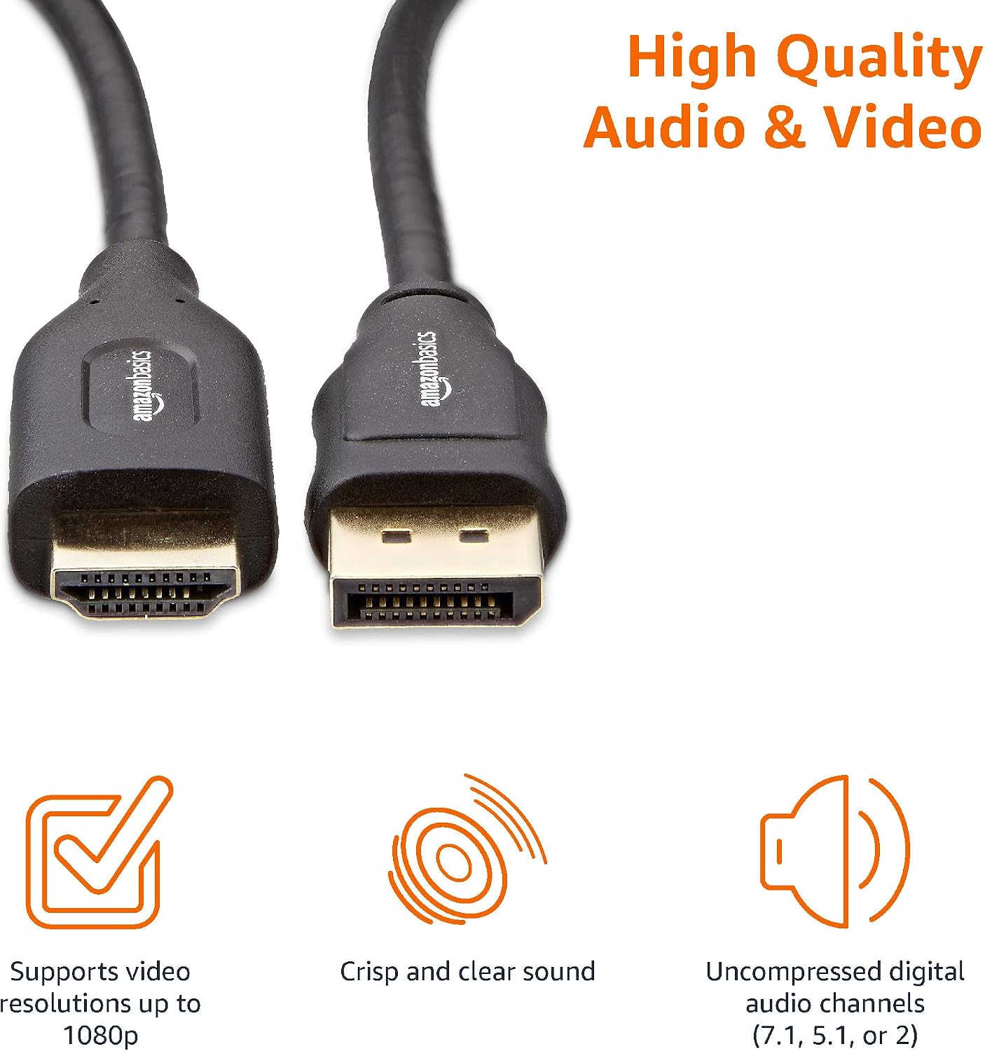 Amazon Basics 5-Pack DisplayPort to HDMI Display Cable, Uni-Directional, 1920x1200, 1080p, Gold-Plated Plugs, 3 Foot, Black
