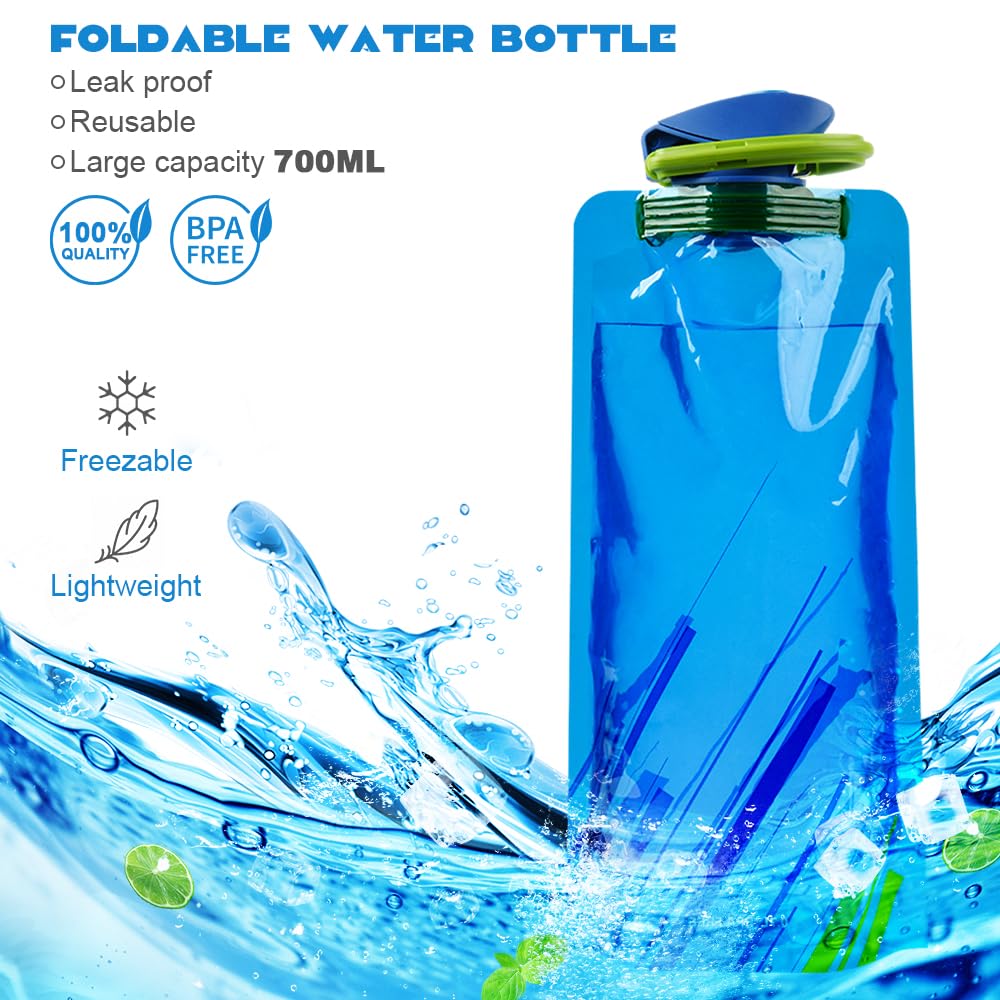 flintronic Bottiglie di Acqua Pieghevole, 700ML Pieghevole Bottiglia Flessibile Riutilizzabile, Portatile Borraccia Sportiva Con Moschettone per Viaggi, Escursionismo, Adventures