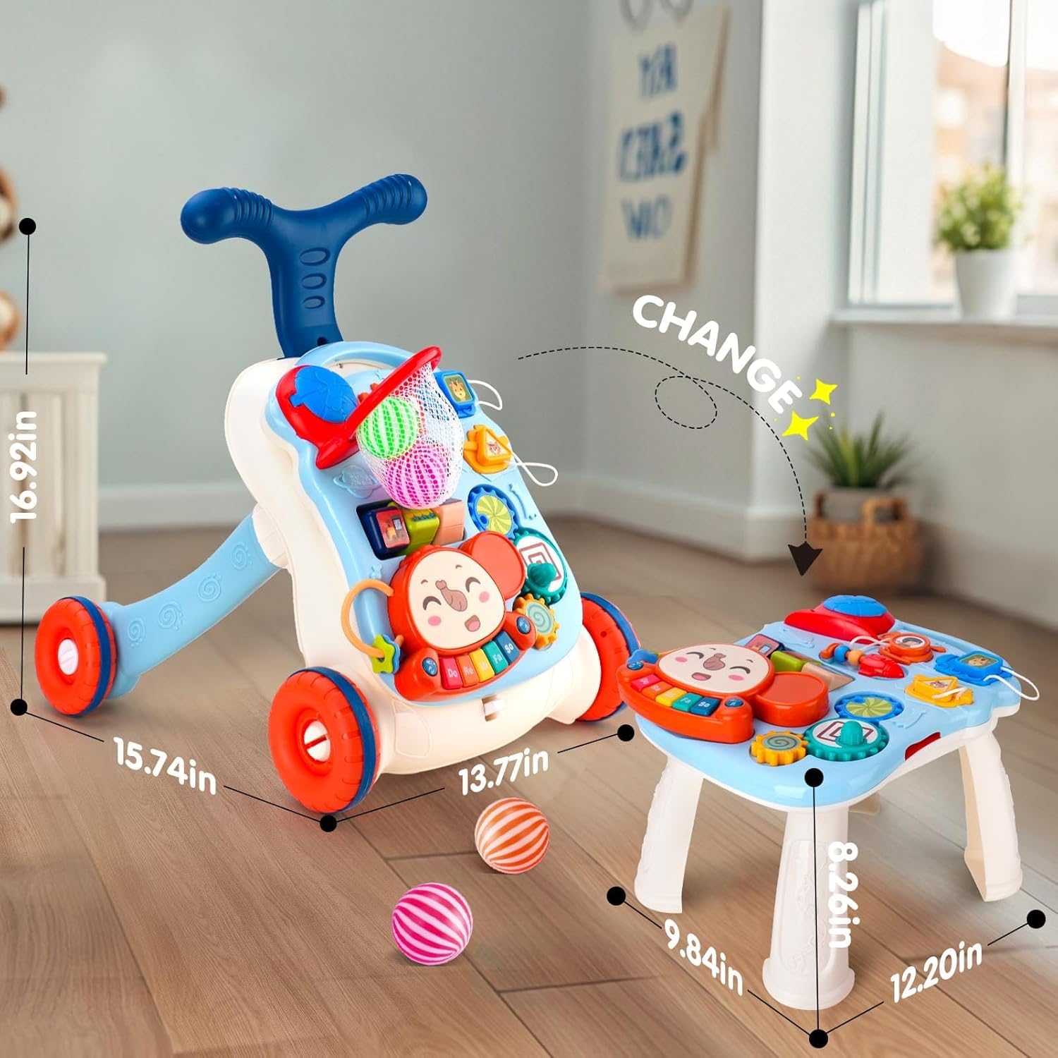 Baby Walker, 3 in 1 Push Walker for Baby Girls Boys, Baby Walking Toy for 1 Year Old Learning to Walk, Sit to Stand Baby Walker Push Toy for Girl 12 Months, Blue - Image 7