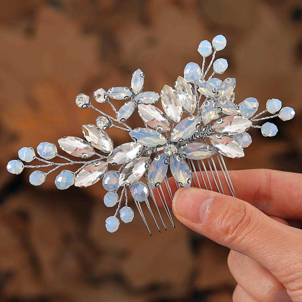YBSHIN Bride Hair Comb Silver Rhinestone Hair Pieces Crystal Bridal Side Combs