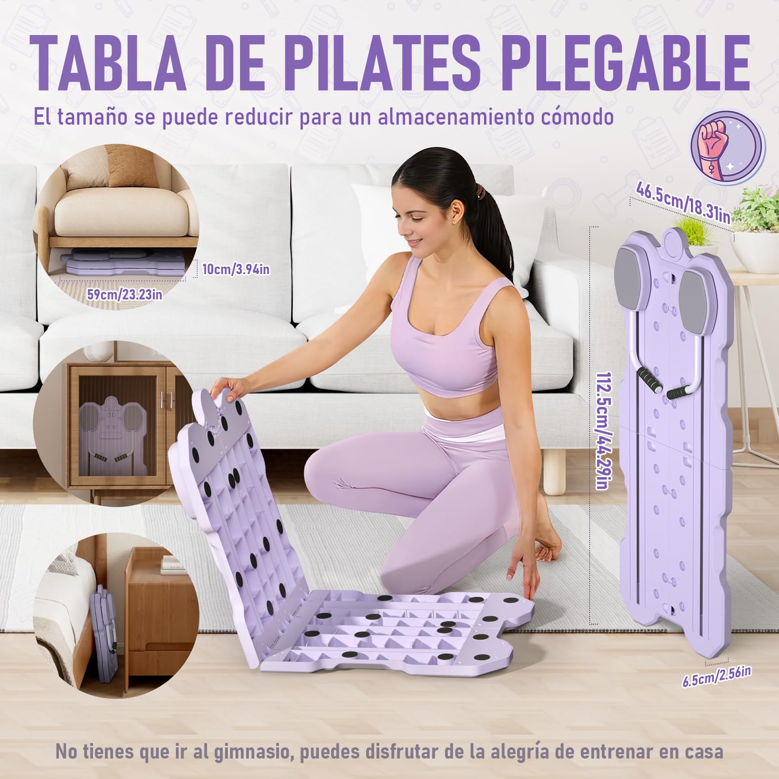 Pilates Reformer,6 in 1 Pilates Board con Rodillo de Abdominales, Bandas de Resistencia con Asas para Gimnasio en casa, Regalo de Fitness para Mujeres
