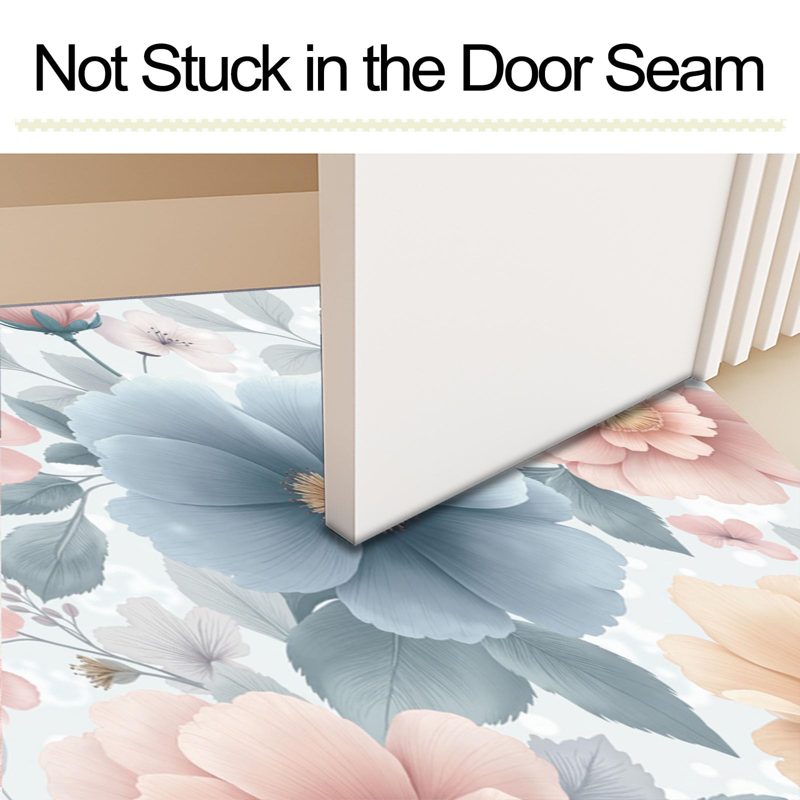 Tapis Entree Interieur Fleurs De Campagne Rurales 80x120cm Lavable en Machine, paillasson AntidéRapant Poil Ras, Aquarelle Coquelicot pour Chambre Salle a Manger Cuisine, Bleu Rose