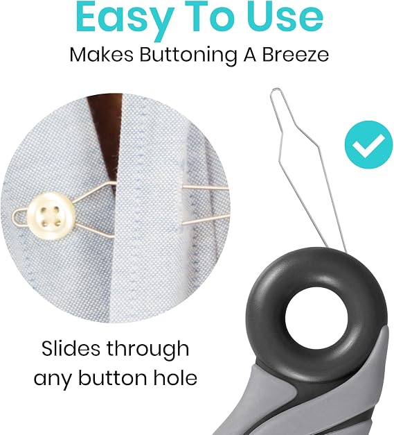 Vive Button Hook with Finger Hole - Zipper Gripper Pull Helper - Dressing Aid Assist - Buttoning Tool Device for Arthritis, Limited Mobility, Independent Living - Dexterity Handle Grip for Clothes