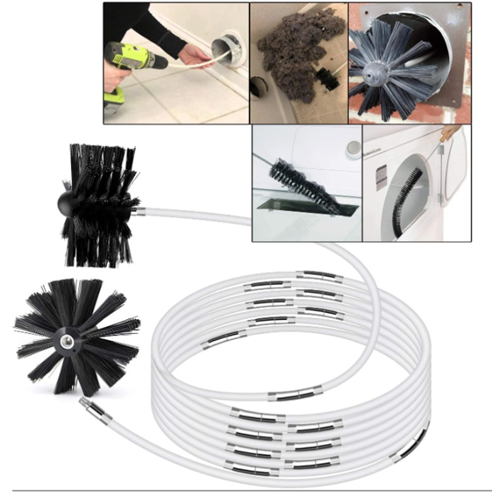 Zestaw 24 szt. szczotek kominkowych z 18 elastycznymi drążkami 410 mm + 2 głowicami szczotki, szczotka do rur piecowych, szczotka do kominka, szczotka do czyszczenia, szczotka do kominka, suszarki,