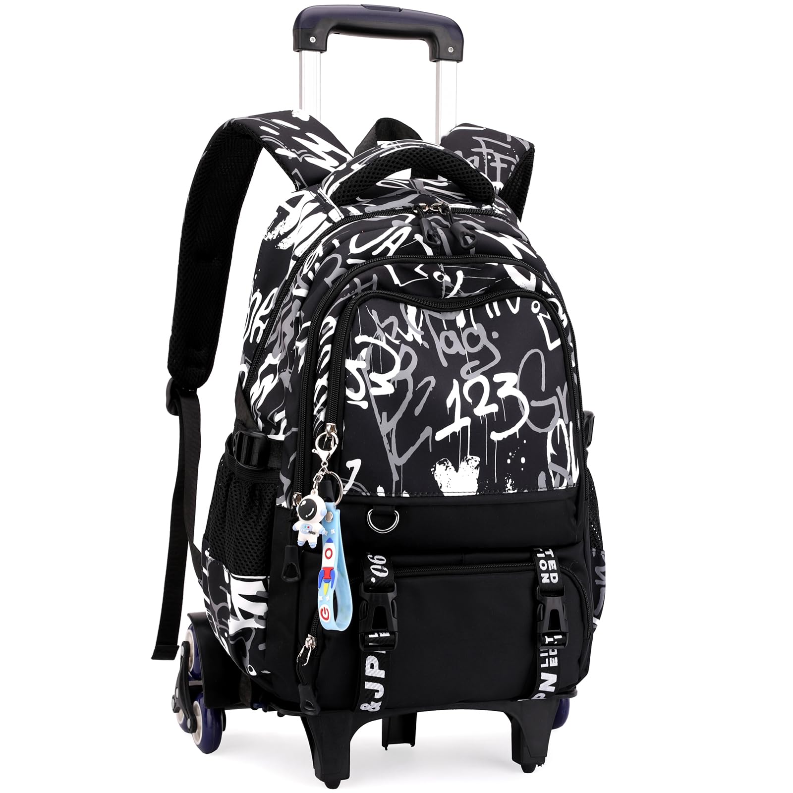 Amythe Mochilas Escolares con Ruedas para Niños y Adolescentes, Mochila Ruedas Niños de Moda 16 pulgadas, Mochila Escolar con Carro para Colegio, Ocio y Viajes con 6 Ruedas, Negro