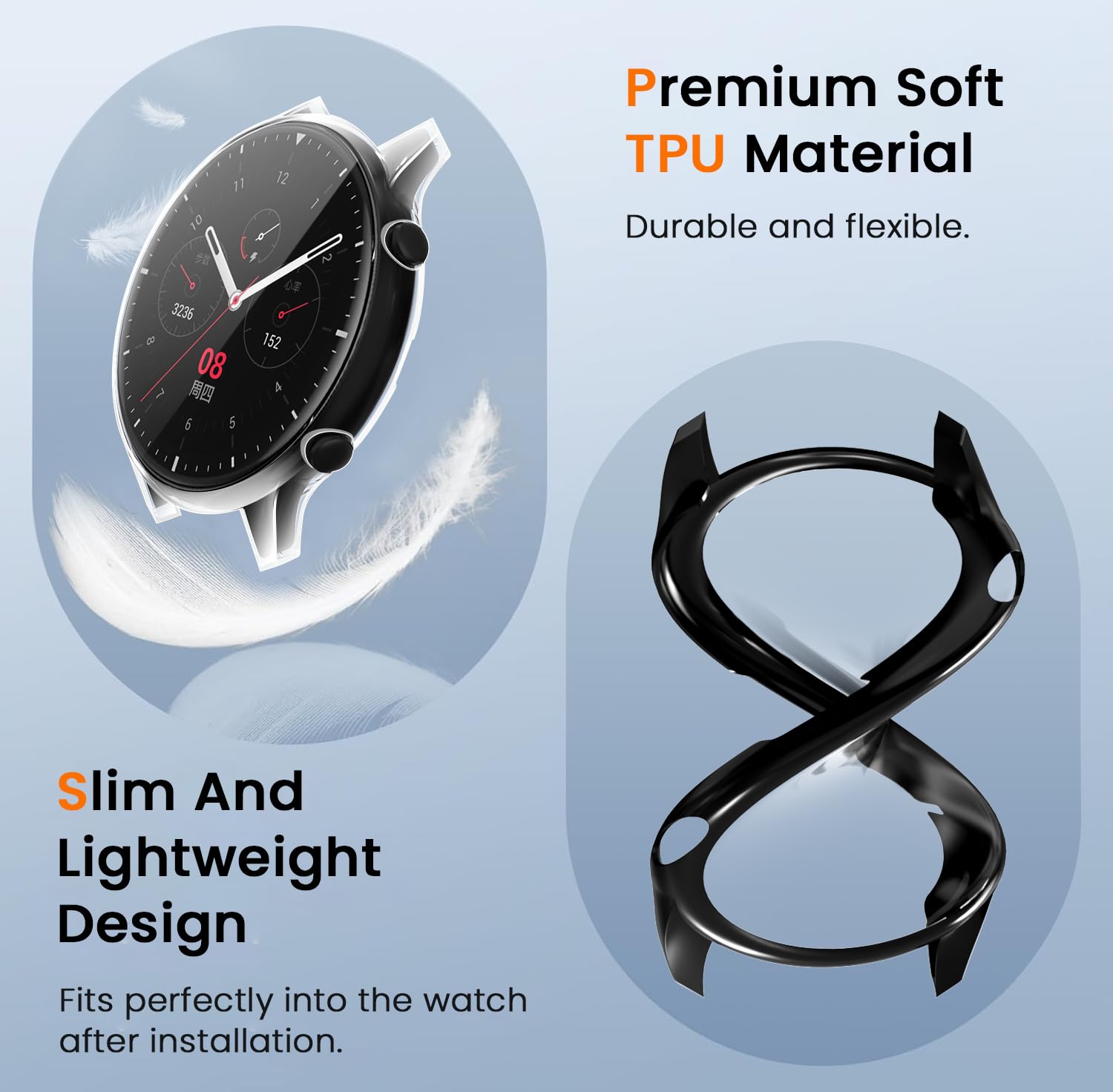 ivoler 3 sztuki etui z osłoną ekranu do Amazfit GTR 2 / Amazfit GTR 2e, pełne etui ochronne z miękkiego TPU cienkie, odporne na wstrząsy odporne na zarysowania (2 przezroczyste 1 czarne)