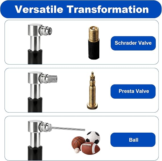 Portable Mini Bike Pump Aluminum Alloy Bicycle Pump Fast Inflation Presta and Schrader Valve Hand Cycling Tyre Pumps Cycle Tire Air Pumps with Mount Kit for Road Mountain BMX Bikes