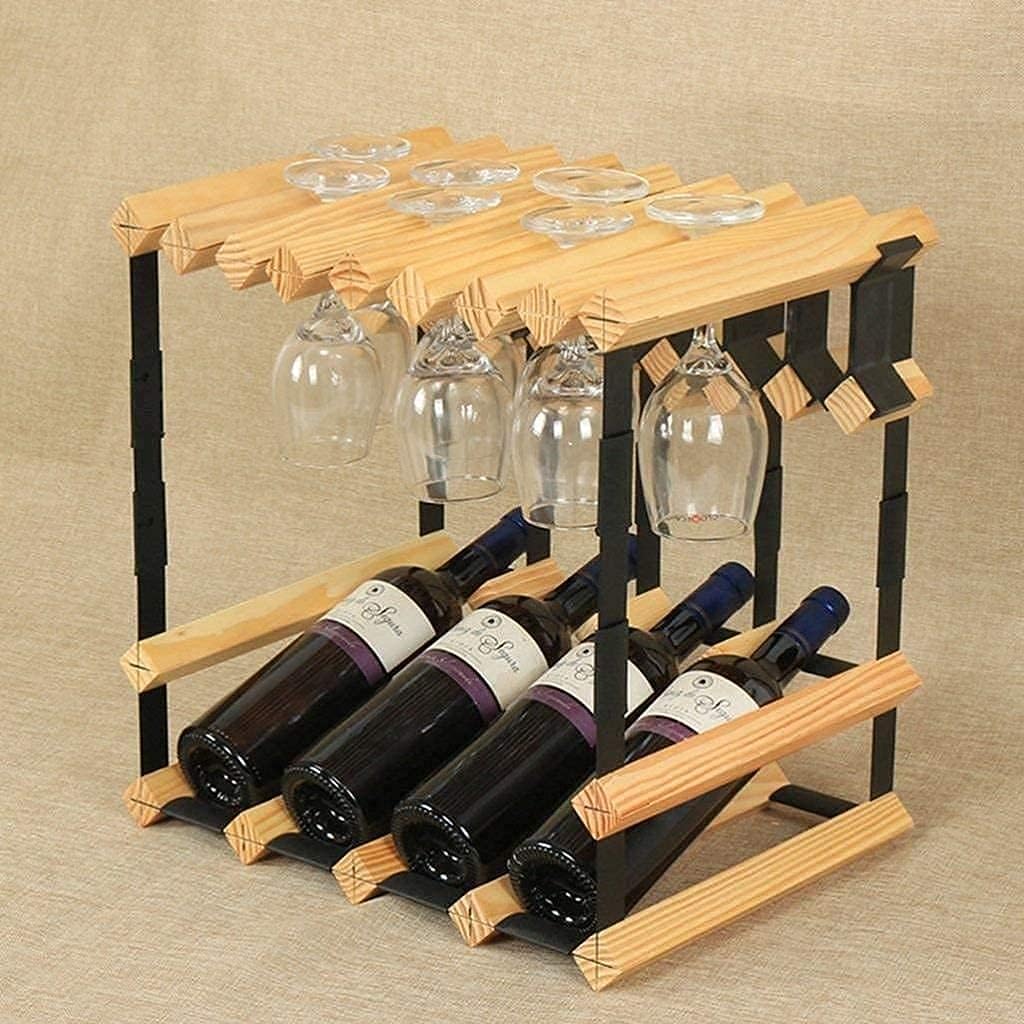 Kitchen Storage Organisation Freestanding Wine Rack Wine Bottle Pine Wooden Barrel 4 Bottles Hanging Wine Glasses Rack Stand Metal Steel Wood Cabinet Bottle Holder Countertop Dispa