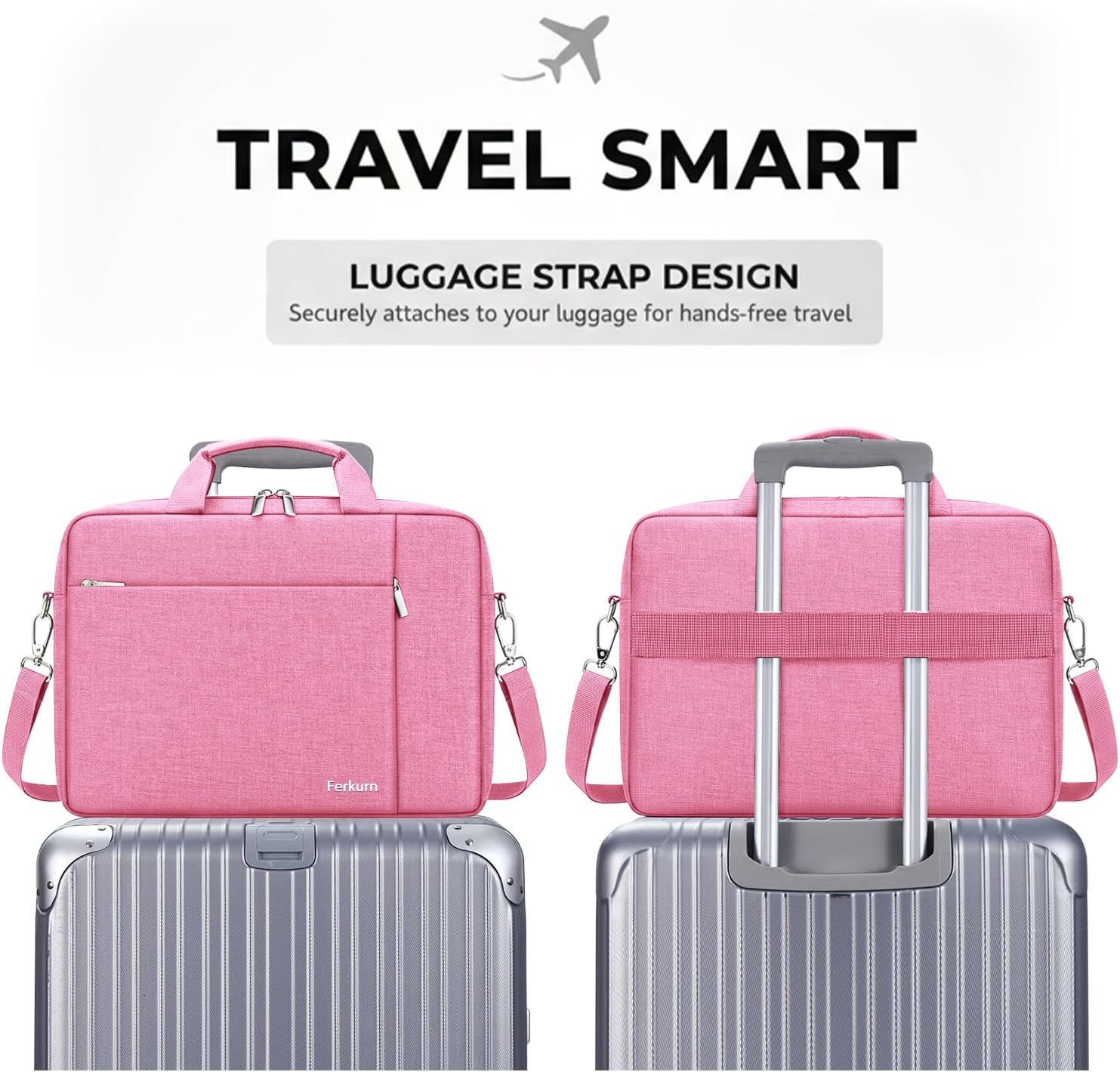 Ferkurn Laptop Bag Case for Women Men Computer Bag Compatible with HP Envy Pavilion Omen/LG Gram/MSI/Dell Inspiron XPS/Lenovo/Acer, Shoulder Strap Carrying Messenger Briefcase, Pink, 17 17.3 Inch - Image 4