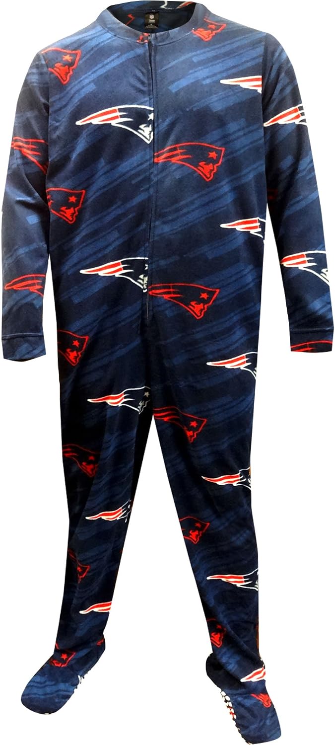 WebUndies Mens New England Sports Navy Blue One Piece Footie Pajama