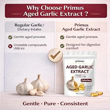 primus Aged Garlic, Odorless Garlic Supplement, 300 Softgels, Plant-Based Formula for Daily Wellness Support(1)