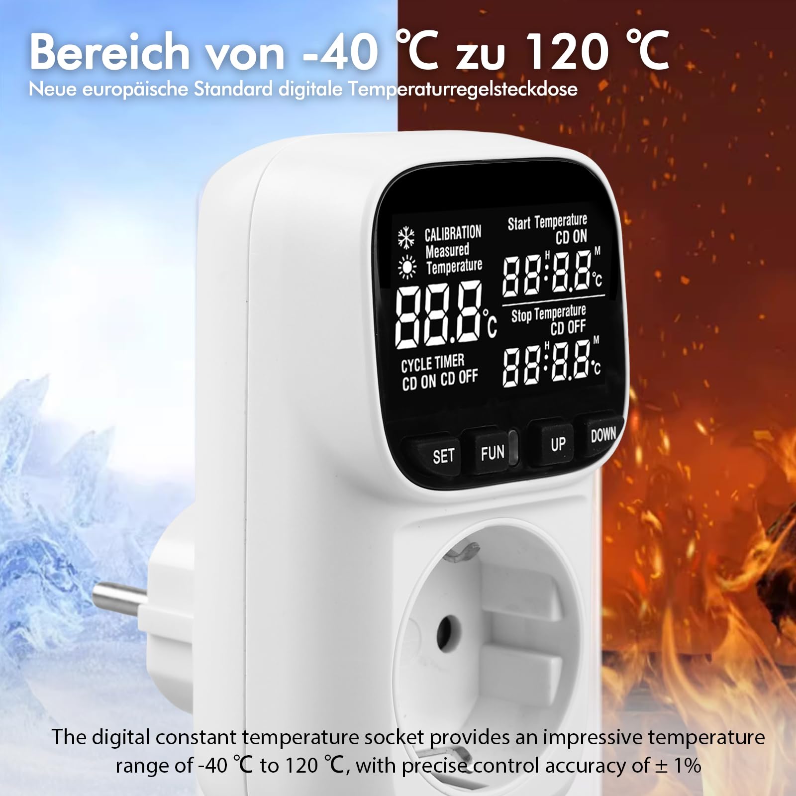 Regulador de temperatura digital 230 V con sensor, calefacción, refrigeración, termostato, toma de corriente, interruptor de temperatura con temporizador, alarma para invernadero, acuario, terrario,