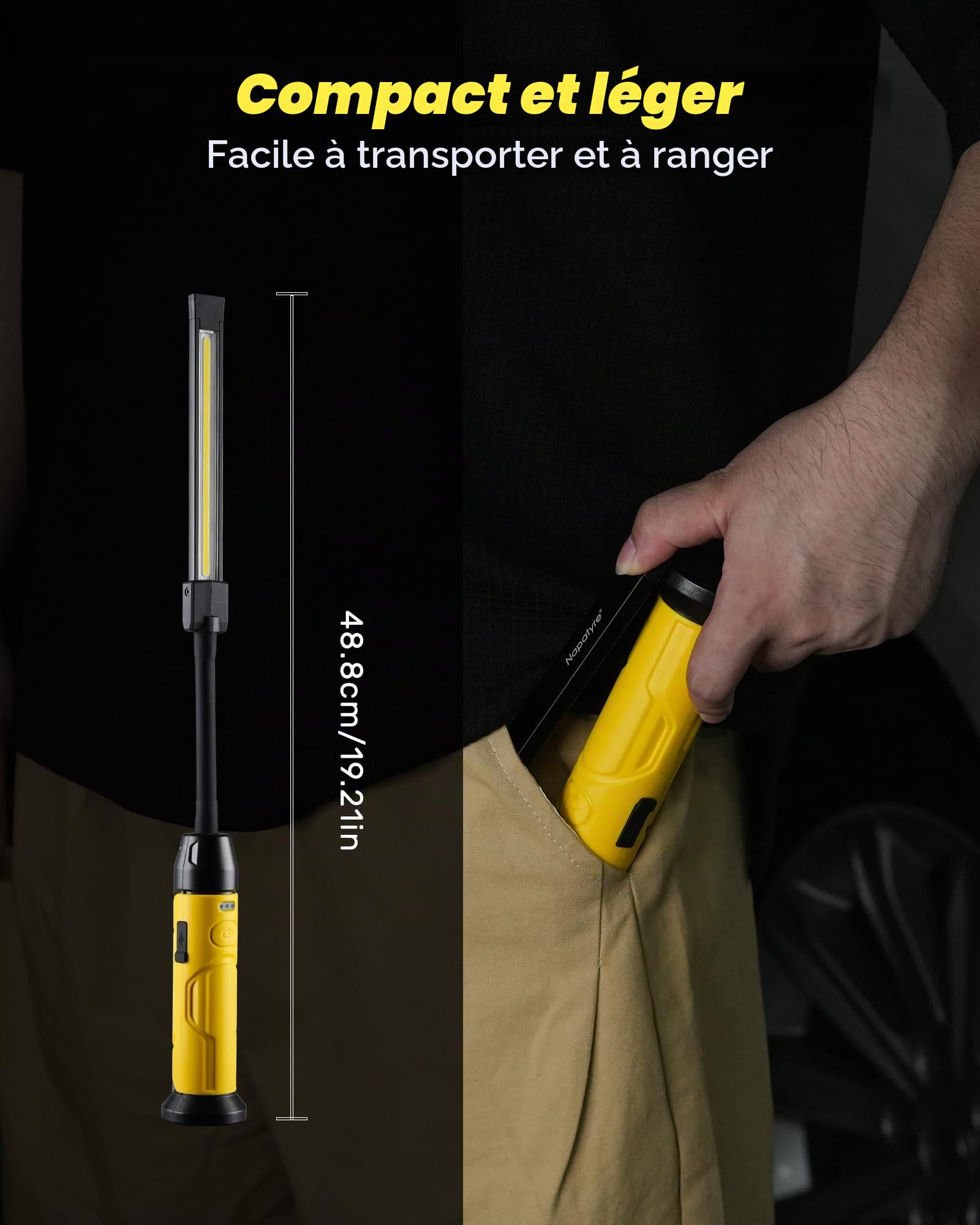 Lampe de Travail LED Rechargeable, 1000 Lumens 2 Modes Baladeuse LED Lampe Atelier avec Bases Magnétiques, 360° Flexible Lampe de Poche pour Garage, Camping, d'urgence, etc