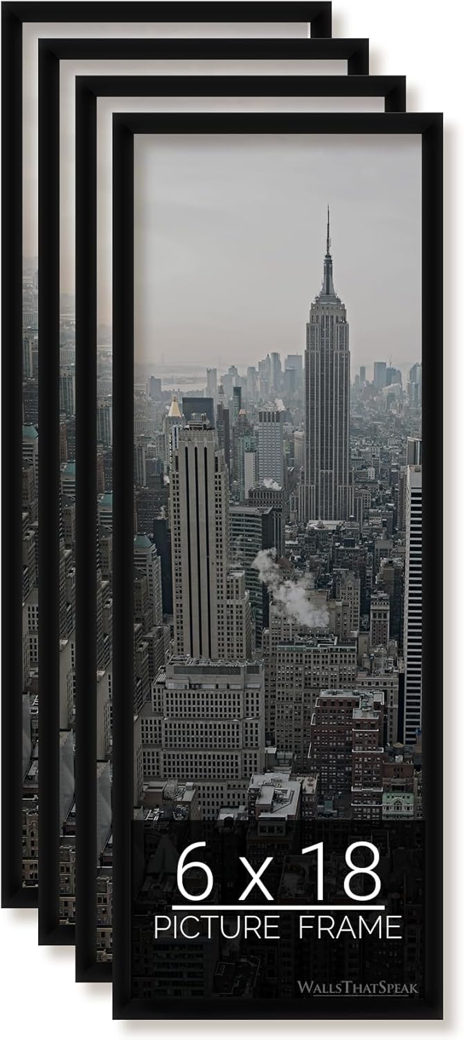 wallsthatspeak 6x18 Black Picture Frame for Puzzles Posters Photos or Artwork, Set of 4