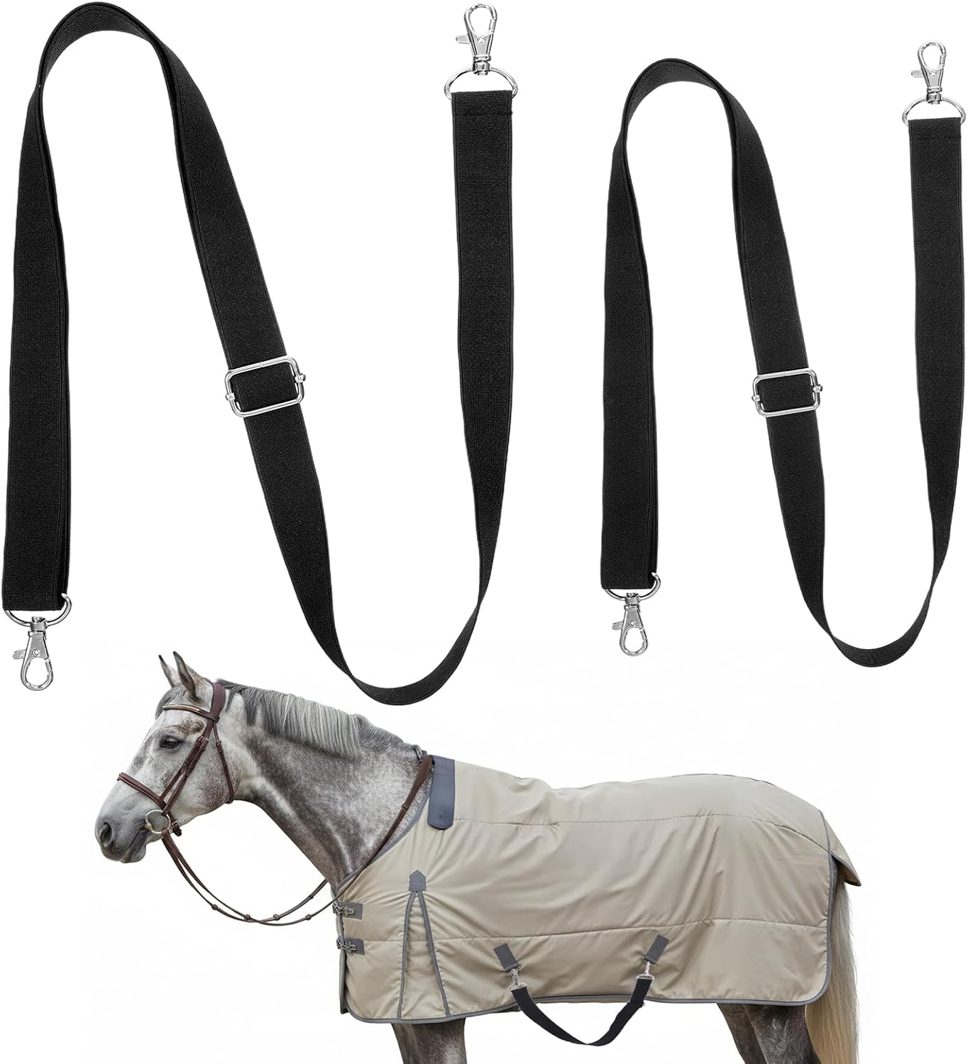 2 Pcs Horse Blanket Leg Straps - 24 to 42 Inch Adjustable Elastic Horse Blanket Straps Replacement with Double Swivel Snaps