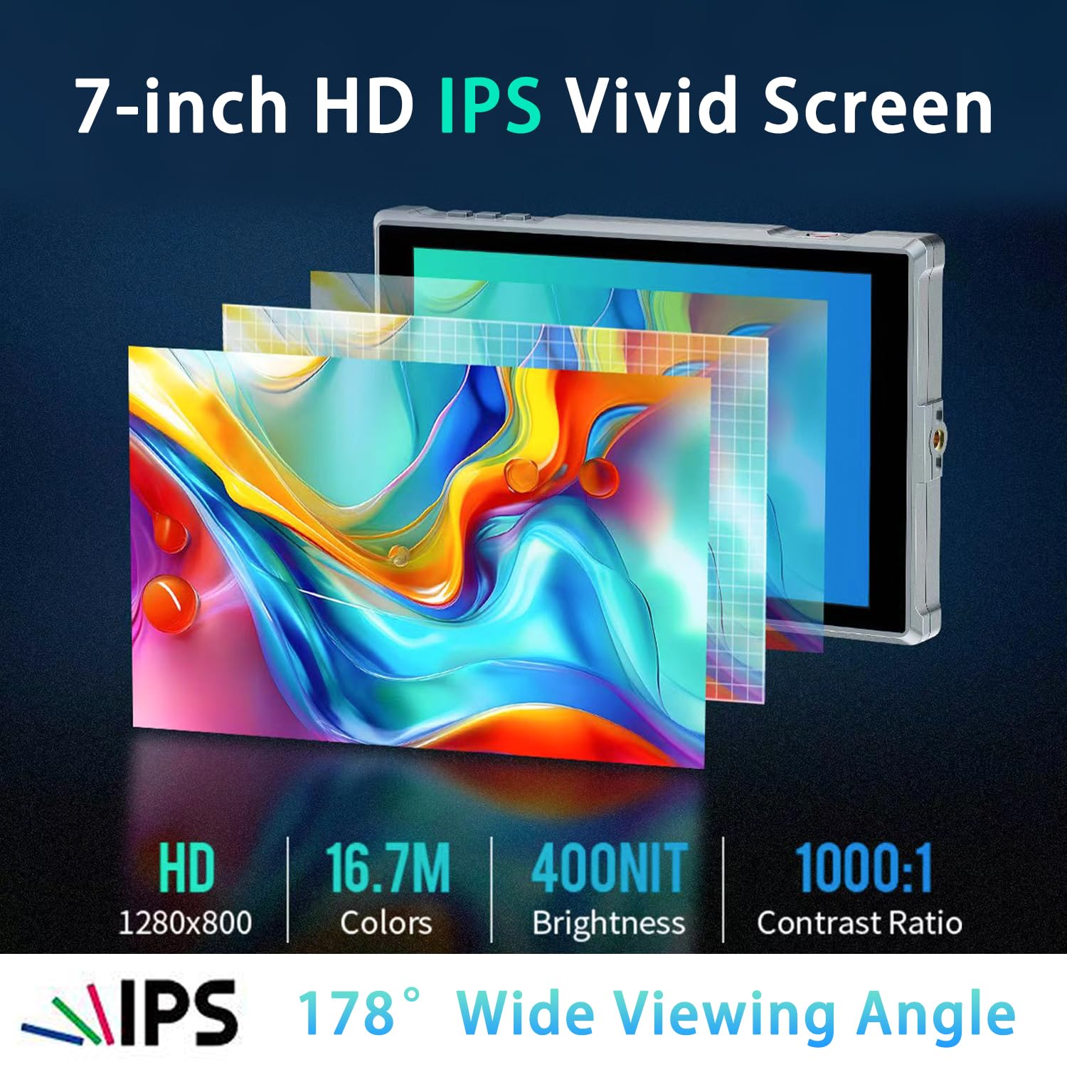 FEELWORLD FW759 Pro Ekran dotykowy do kamery Monitor polowy 7 cali Peaking Video Assist, 300g, 4K HDMI 1280X800 Kompatybilny z DSLR z daszkiem, uchwyt na DC, Type-C i NP-F Zasilanie