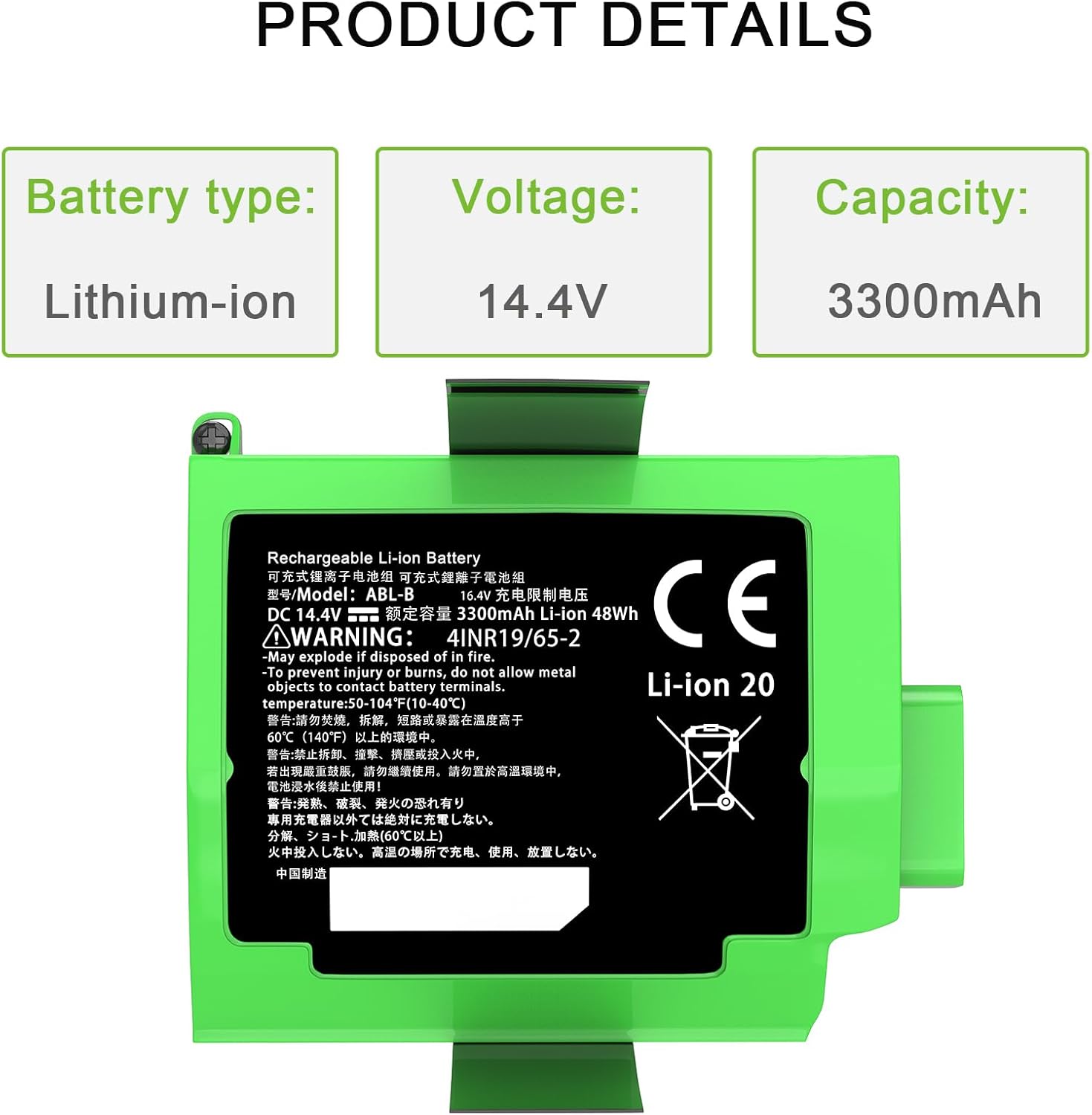 Dentsing 48Wh ABL-B Replacement Battery Compatible with iRobot Roomba S9 9150 s9+ 9550 S9550 S9 Plus S955020 S955880 Series 4INR19/65-2 14.4V 3300mAh
