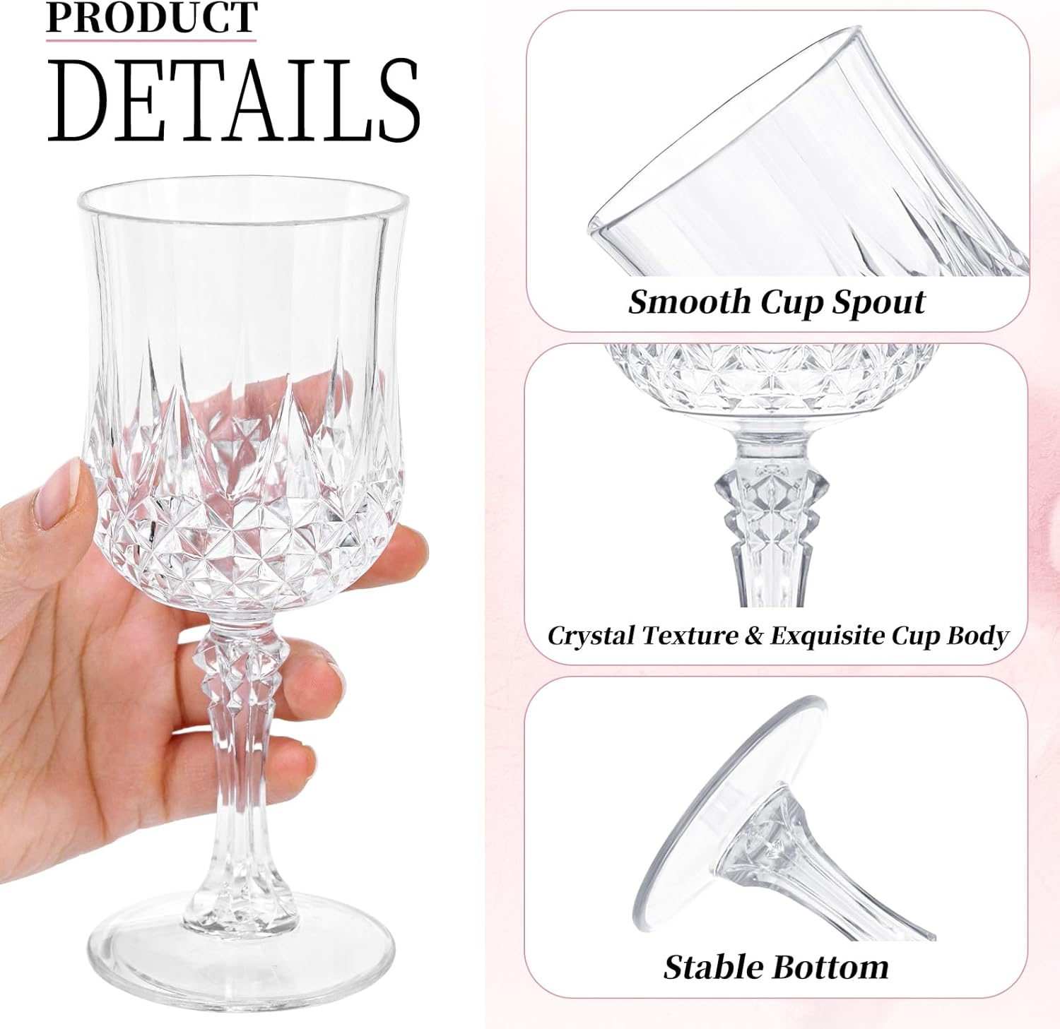 Pesonlook 48Pack Transparent Plastic Wine Glasses,Vintage Plastic Goblets for Parties, Transparent Drinking Glasses Crystal Water Goblets Reusable for Wedding Reception, Grand Event Party Supplies - Image 3