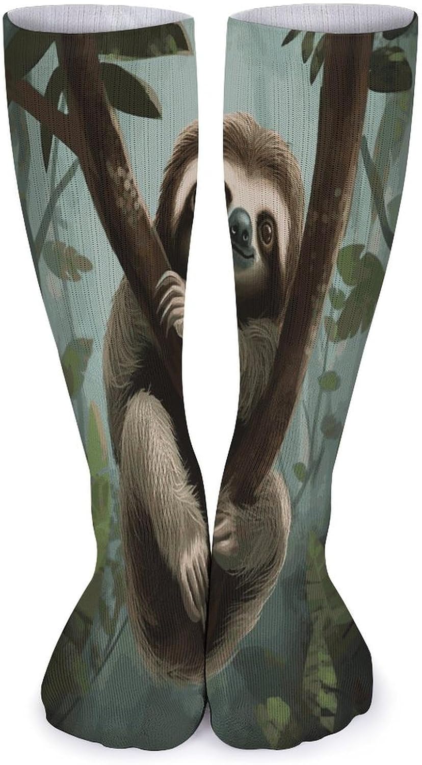 Sloth2 Crew Socks Cozy Casual Calf Socks Lightweight Long Work Sock Breathable Athletic Sock for Hiking Sports Running 5 Pairs