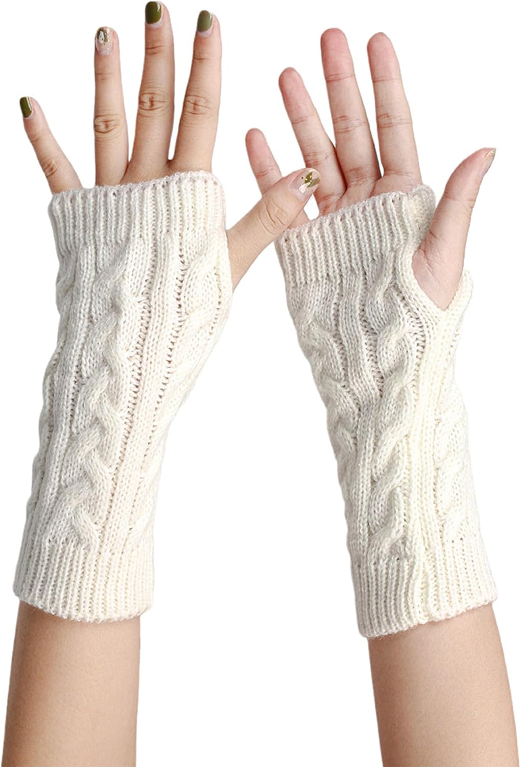 UTTPLL Womens Fingerless Gloves Winter Warm Knit Arm Warmers Mittens Soft Hand Crochet Wrist Warmers Thumb Hole Gloves